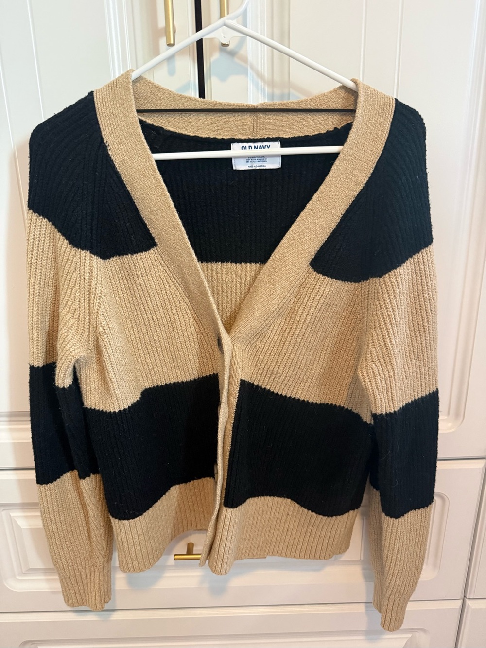 Old Navy Black and Tan Striped Open-Front Cardigan